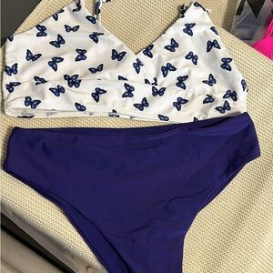 SHEIN Blue Butterfly Print Bikini